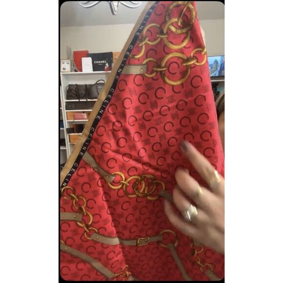 Vintage CELINE Paris Chain & Logo Print Scarf – Japanese Market Exclusive - Picture 3 of 4